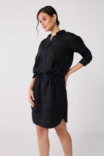 Shop_Reistor_Black Hemp Collared Meet Me By The Cliff Dress _Online_at_Aza_Fashions