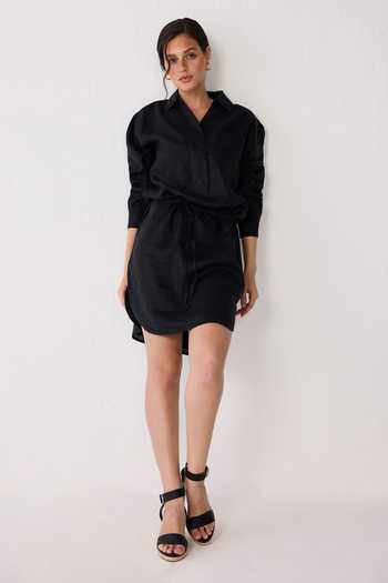Reistor_Black Hemp Collared Meet Me By The Cliff Dress _at_Aza_Fashions