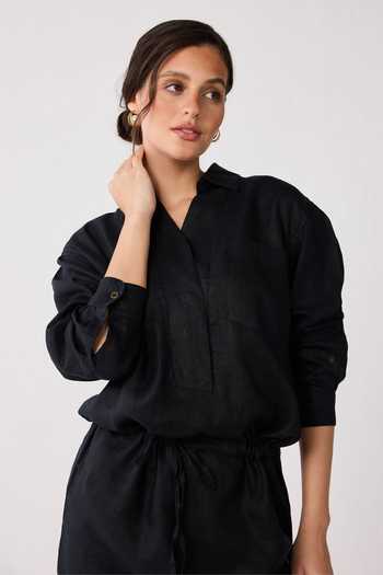 Buy_Reistor_Black Hemp Collared Meet Me By The Cliff Dress 