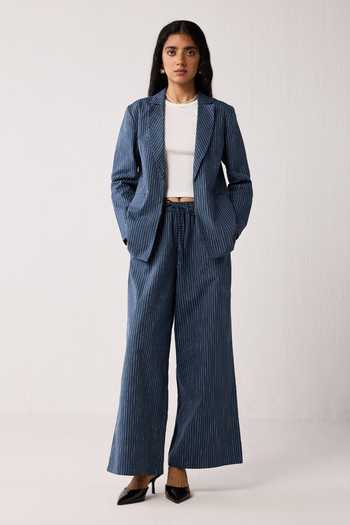Buy_Reistor_Blue Cotton, Spandex Weekday Plain Blazer And Pant Set _Online_at_Aza_Fashions