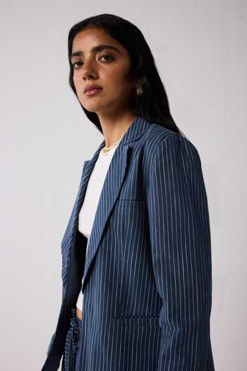 Buy_Reistor_Blue Cotton, Spandex Weekday Plain Blazer And Pant Set 