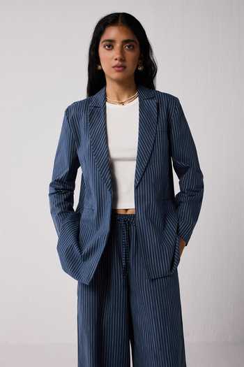 Shop_Reistor_Blue Cotton, Spandex Weekday Plain Blazer And Pant Set 