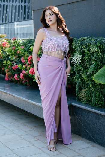 Richa Jaisinghani Label Beaded Fringe Blouse & Skirt Set 