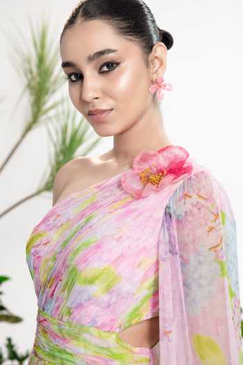 Siddhartha Bansal_Lilac Chiffon One Shoulder First Affair Draped Dress _Online_at_Aza_Fashions