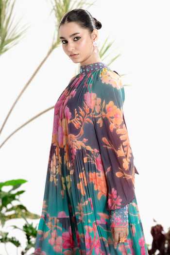 Buy_Siddhartha Bansal_Multi Color Crepe High Neck Moonlight Tier Dress _Online_at_Aza_Fashions
