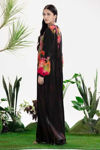 Buy_Siddhartha Bansal_Black Crepe Round Neck Stardust Pintuck Kaftan Dress _Online_at_Aza_Fashions