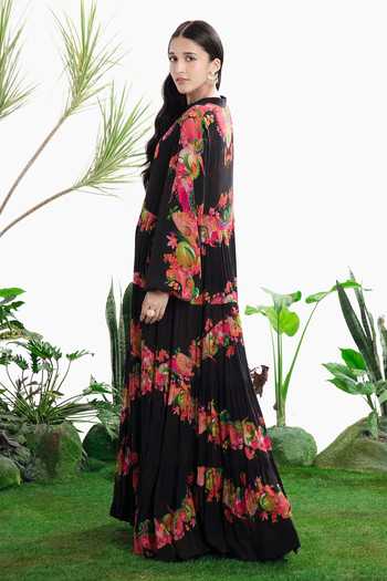 Buy_Siddhartha Bansal_Black Crepe Split V-neck Fun Nights Tier Dress _Online_at_Aza_Fashions