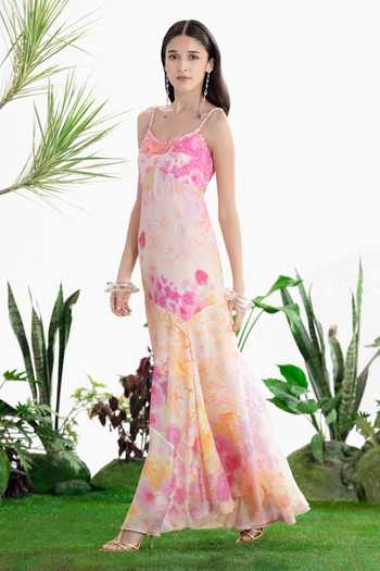 Buy_Siddhartha Bansal_Multi Color Crepe Sweetheart Neck Rouge Kiss Day Dress _Online_at_Aza_Fashions