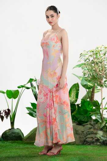 Buy_Siddhartha Bansal_Multi Color Crepe Sweetheart Neck Dreamlover Day Dress _Online_at_Aza_Fashions