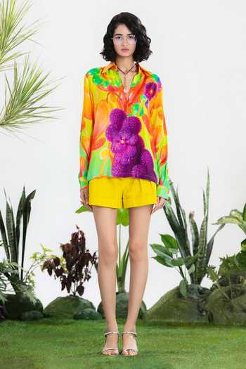 Siddhartha Bansal_Multi Color Silk, Linen Collared Feelgood Shirt And Shorts Set _Online_at_Aza_Fashions