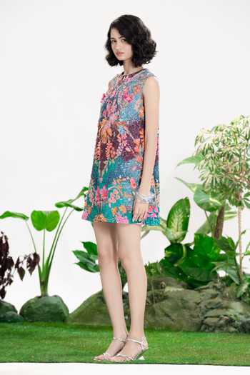 Siddhartha Bansal_Multi Color Cotton, Crepe Round Neck Midnight In Paris Shift Dress _Online_at_Aza_Fashions