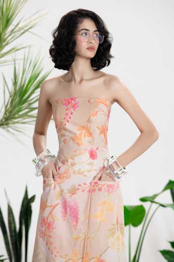 Siddhartha Bansal_Multi Color Cotton, Poplin Bandeau Neck Pretty Woman Coat Dress _Online_at_Aza_Fashions