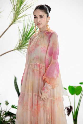 Siddhartha Bansal_Multi Color Organza, Chiffon High Neck Fade Into You Maxi Dress _Online_at_Aza_Fashions