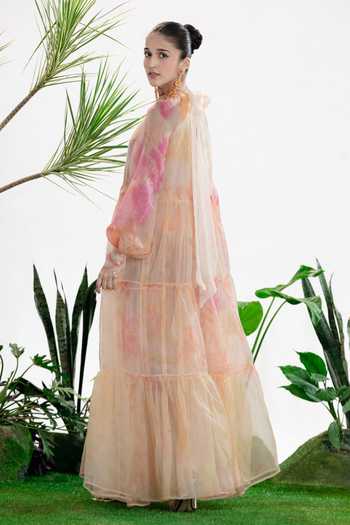 Buy_Siddhartha Bansal_Multi Color Organza, Chiffon High Neck Fade Into You Maxi Dress _Online_at_Aza_Fashions