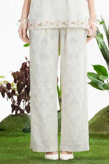 Buy_Siddhartha Bansal_Off White Cotton, Linen Keyhole , Halter Kiss From A Rose Top With Pant _Online_at_Aza_Fashions