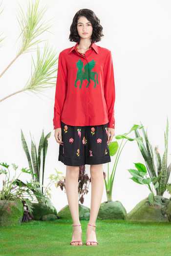 Siddhartha Bansal_Black Satin, Linen Collared Thrill Seeker Blazer Shorts Set _at_Aza_Fashions