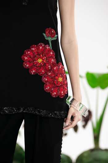 Buy_Siddhartha Bansal_Black Cotton, Crepe, Voile Halter , Keyhole Take On Me Top And Pant Set _Online_at_Aza_Fashions