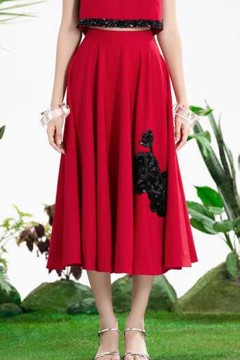 Buy_Siddhartha Bansal_Red Crepe High Neck Vision Of Love Top And Skirt Set _Online_at_Aza_Fashions