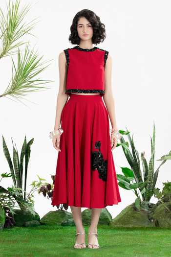 Siddhartha Bansal_Red Crepe High Neck Vision Of Love Top And Skirt Set _at_Aza_Fashions