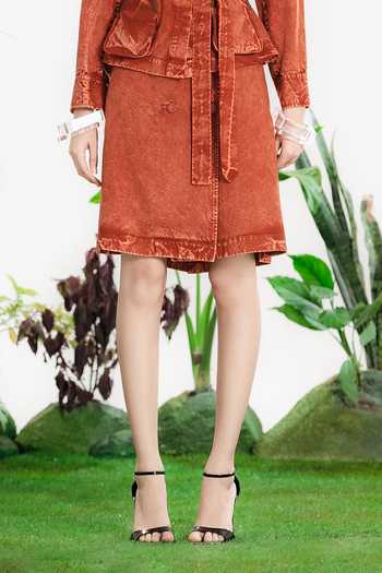 Shop_Siddhartha Bansal_Brown Denim, Twill Collared Moulin Rouge Jacket And Skirt Set _Online_at_Aza_Fashions