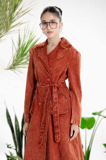 Siddhartha Bansal_Brown Denim, Twill Rebel Long Coat _Online_at_Aza_Fashions