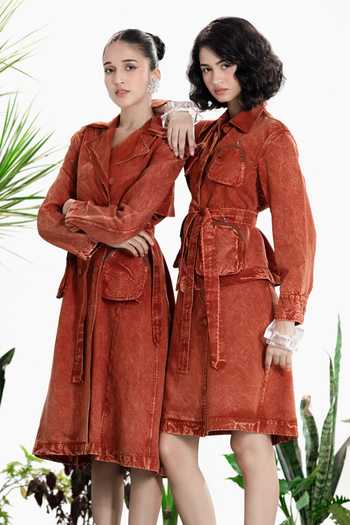 Shop_Siddhartha Bansal_Brown Denim, Twill Rebel Long Coat _Online_at_Aza_Fashions