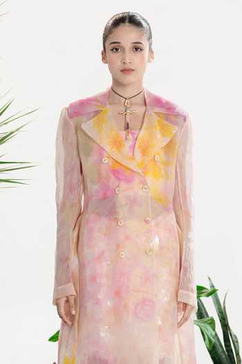 Siddhartha Bansal_Multi Color Crepe, Organza Bandeau Neck Fun Girl Top Skirt Set _Online_at_Aza_Fashions