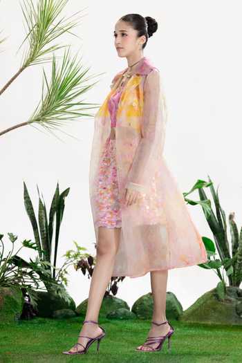 Shop_Siddhartha Bansal_Multi Color Crepe, Organza Bandeau Neck Fun Girl Top Skirt Set _Online_at_Aza_Fashions