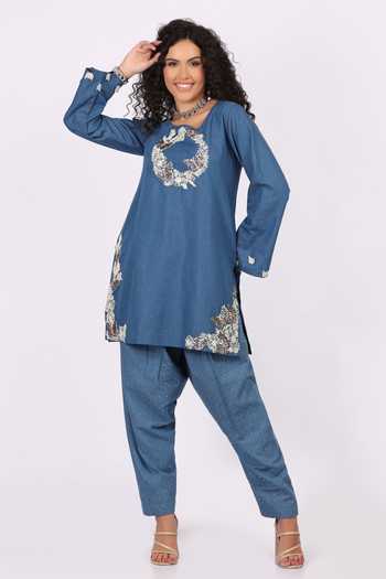 Soniya G Denim Embroidered Kurta & Salwar Set 