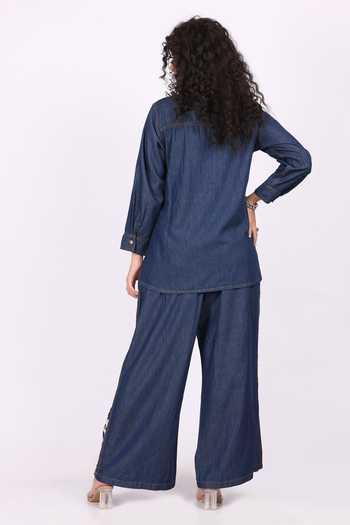Soniya G Embroidered Denim Shirt & Palazzo Set 