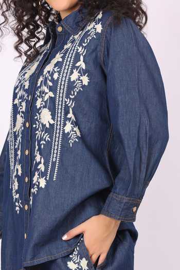 Buy_Soniya G_Blue Denim Embroidery Collared Shirt And Palazzo Set _Online_at_Aza_Fashions
