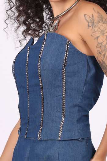 Shop_Soniya G_Blue Denim Embroidery Open , Sweetheart Jacket Skirt Set _Online_at_Aza_Fashions
