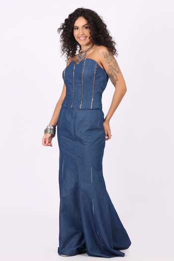 Buy_Soniya G_Blue Denim Embroidery Open , Sweetheart Jacket Skirt Set 