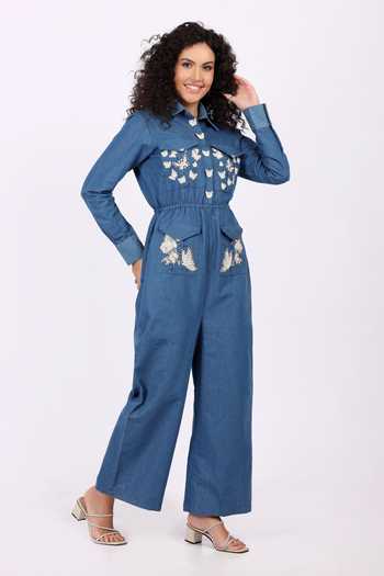 Soniya G_Blue Dori Kadai Work Denim Jumpsuit _Online_at_Aza_Fashions