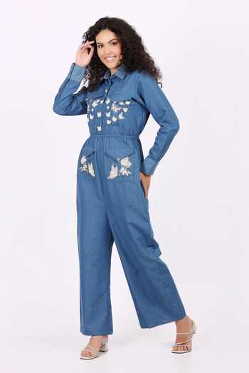Soniya G_Blue Dori Kadai Work Denim Jumpsuit _at_Aza_Fashions