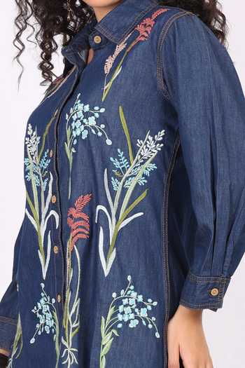 Shop_Soniya G_Blue Denim Embroidery Collared Shirt And Palazzo Set _Online_at_Aza_Fashions