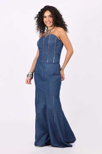 Buy_Soniya G_Blue Denim Sweetheart Neck Corset And Skirt Set _Online_at_Aza_Fashions