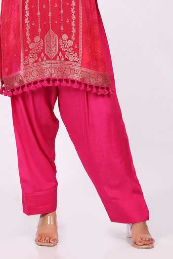 Buy_Soniya G_Magenta Cotton, Crepe Round Neck Floral Embroidered Straight Kurta Set  _Online_at_Aza_Fashions