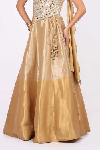 Buy_Soniya G_Gold Tissue Sweetheart , Choker Mirror Embellished Lehenga Set 