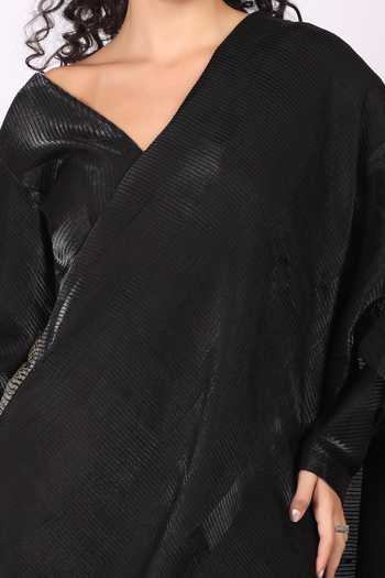 Soniya G_Black Tissue V-neck Metallic Woven Pre-draped Saree And Blouse Set _Online_at_Aza_Fashions