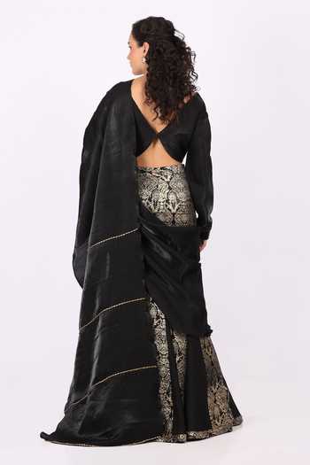 Soniya G Metallic Woven Pre-Draped Saree & Blouse Set 