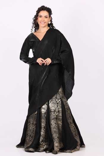 Soniya G Metallic Woven Pre-Draped Saree & Blouse Set 