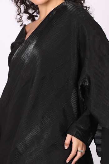 Soniya G_Black Tissue V-neck Metallic Woven Pre-draped Saree And Blouse Set _at_Aza_Fashions