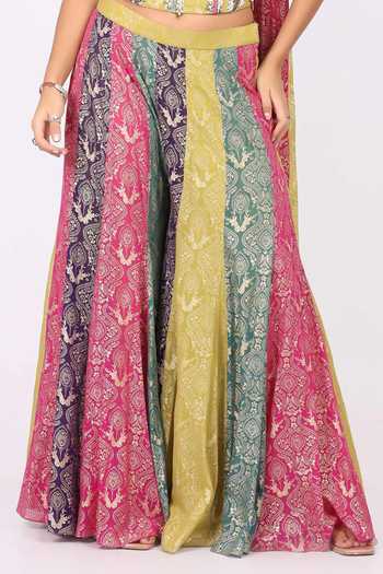 Buy_Soniya G_Multi Color Georgette Bandeau Neck Block Panel Lehenga Set _Online_at_Aza_Fashions