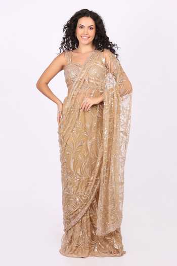 Soniya G Embroidered Pre-Draped Saree & Blouse Set 