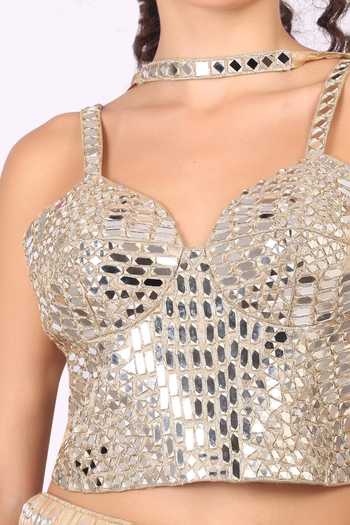 Buy_Soniya G_Gold Tissue Sweetheart Neck Mirror Embellished Lehenga Set _Online_at_Aza_Fashions