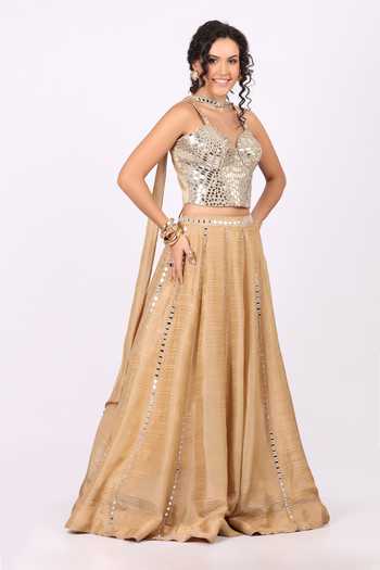Shop_Soniya G_Gold Tissue Sweetheart Neck Mirror Embellished Lehenga Set _Online_at_Aza_Fashions