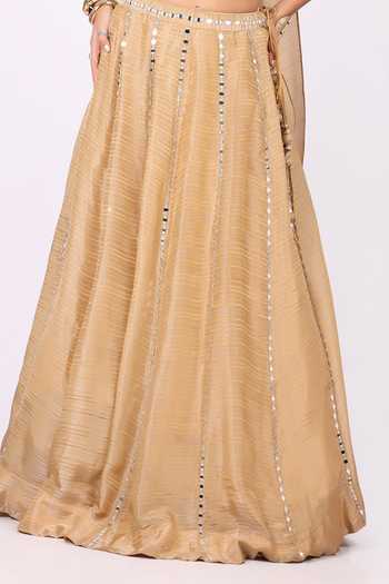 Soniya G_Gold Tissue Sweetheart Neck Mirror Embellished Lehenga Set _at_Aza_Fashions