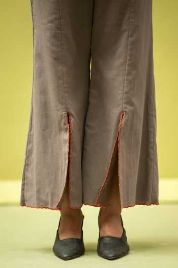 Buy_Vaani Beswal_Grey Cotton Round Neck Farmhouse Handwoven Top And Pant Set _Online_at_Aza_Fashions