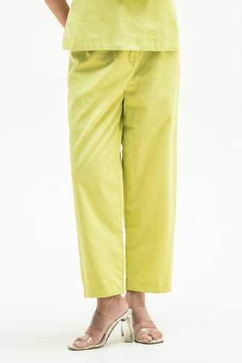 Shop_Vaani Beswal_Green Cotton High Neck Furrow Handwoven Top And Pant Set _Online_at_Aza_Fashions